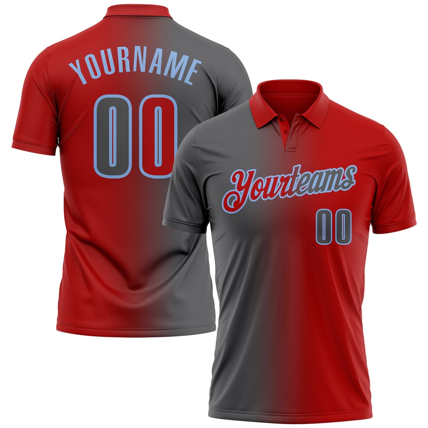 Custom Red Steel Gray-Light Blue 3D Gradient Fashion Performance Polo Shirt - Main View