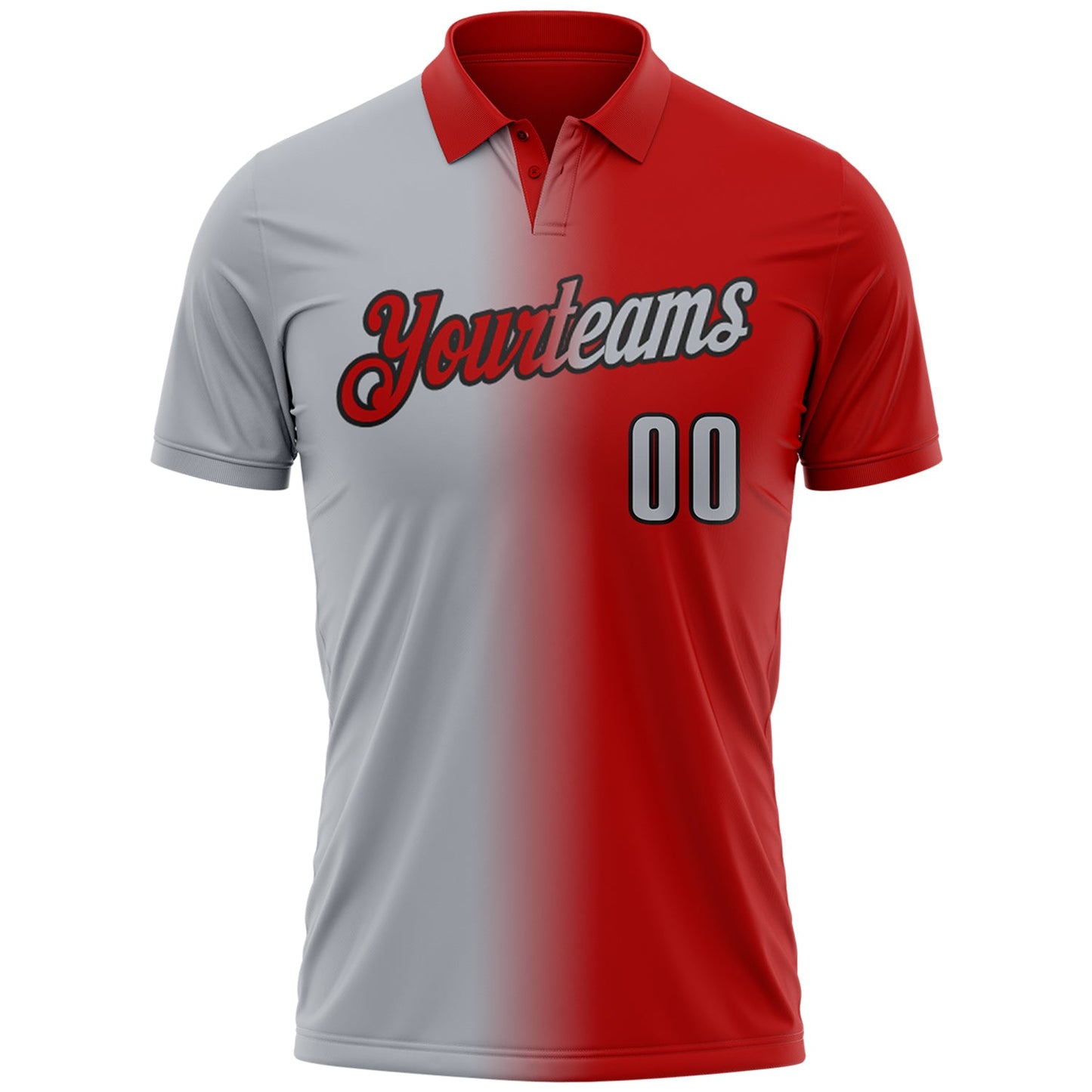 Custom Red Gray-Black 3D Gradient Fashion Performance Polo Shirt view 2