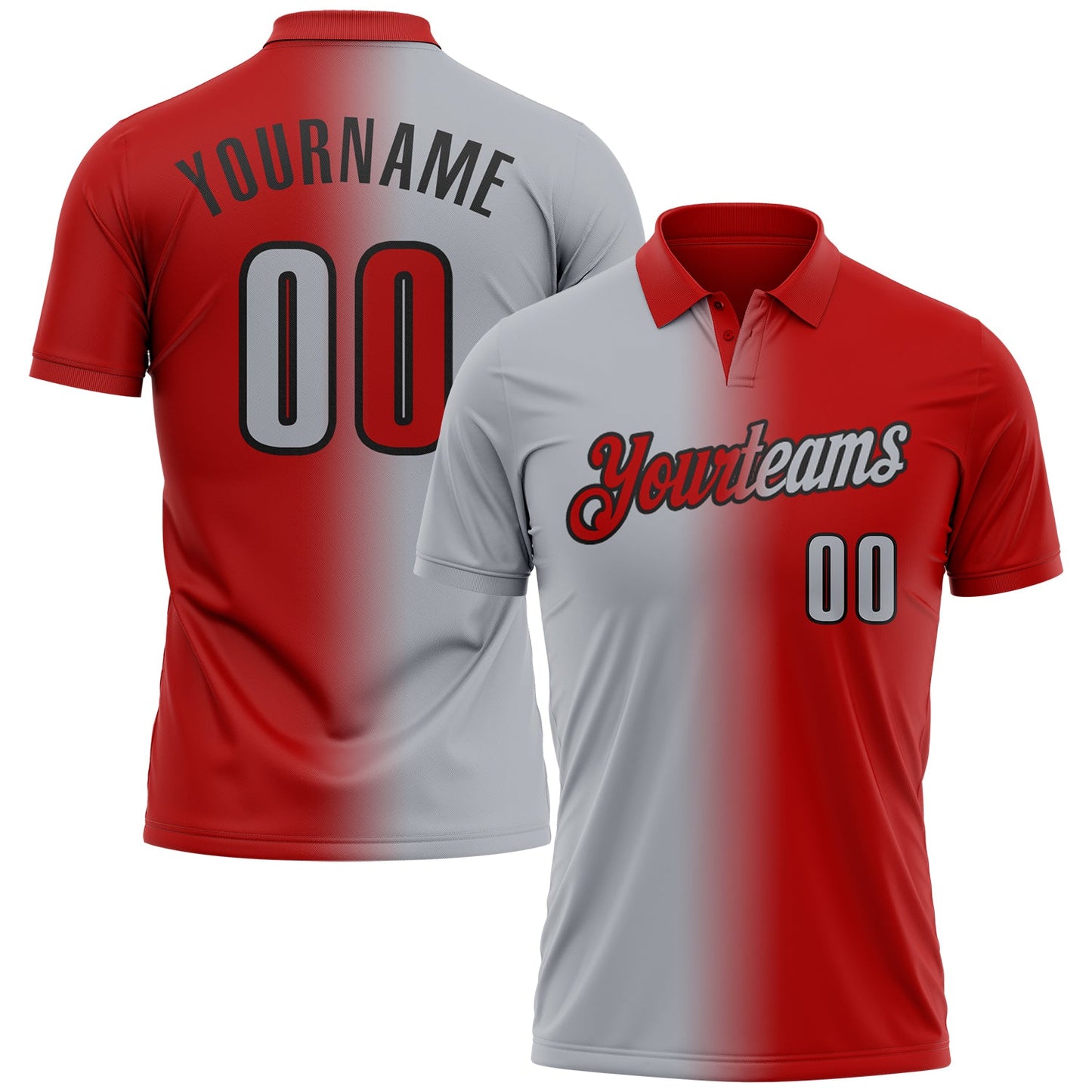 Custom Red Gray-Black 3D Gradient Fashion Performance Polo Shirt - Main View