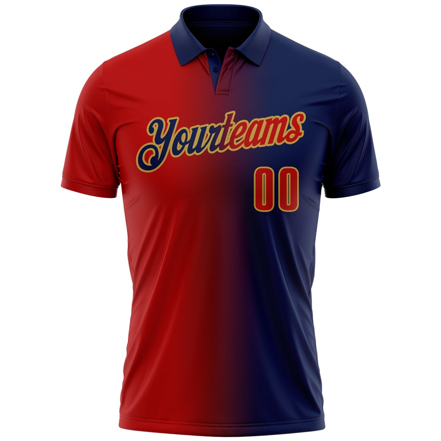 Custom Navy Red-Old Gold 3D Gradient Fashion Performance Polo Shirt view 2