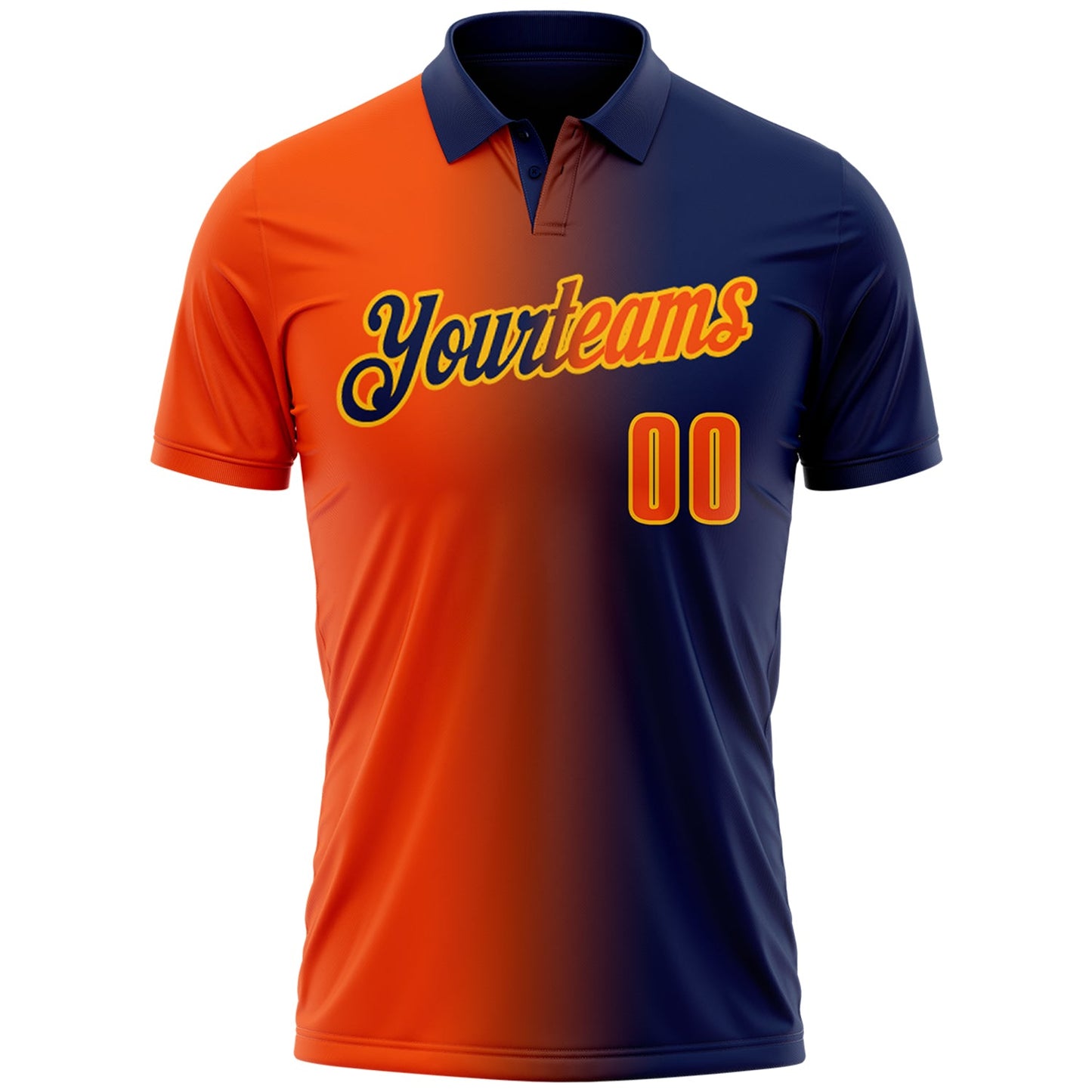 Custom Navy Orange-Gold 3D Gradient Fashion Performance Polo Shirt view 2