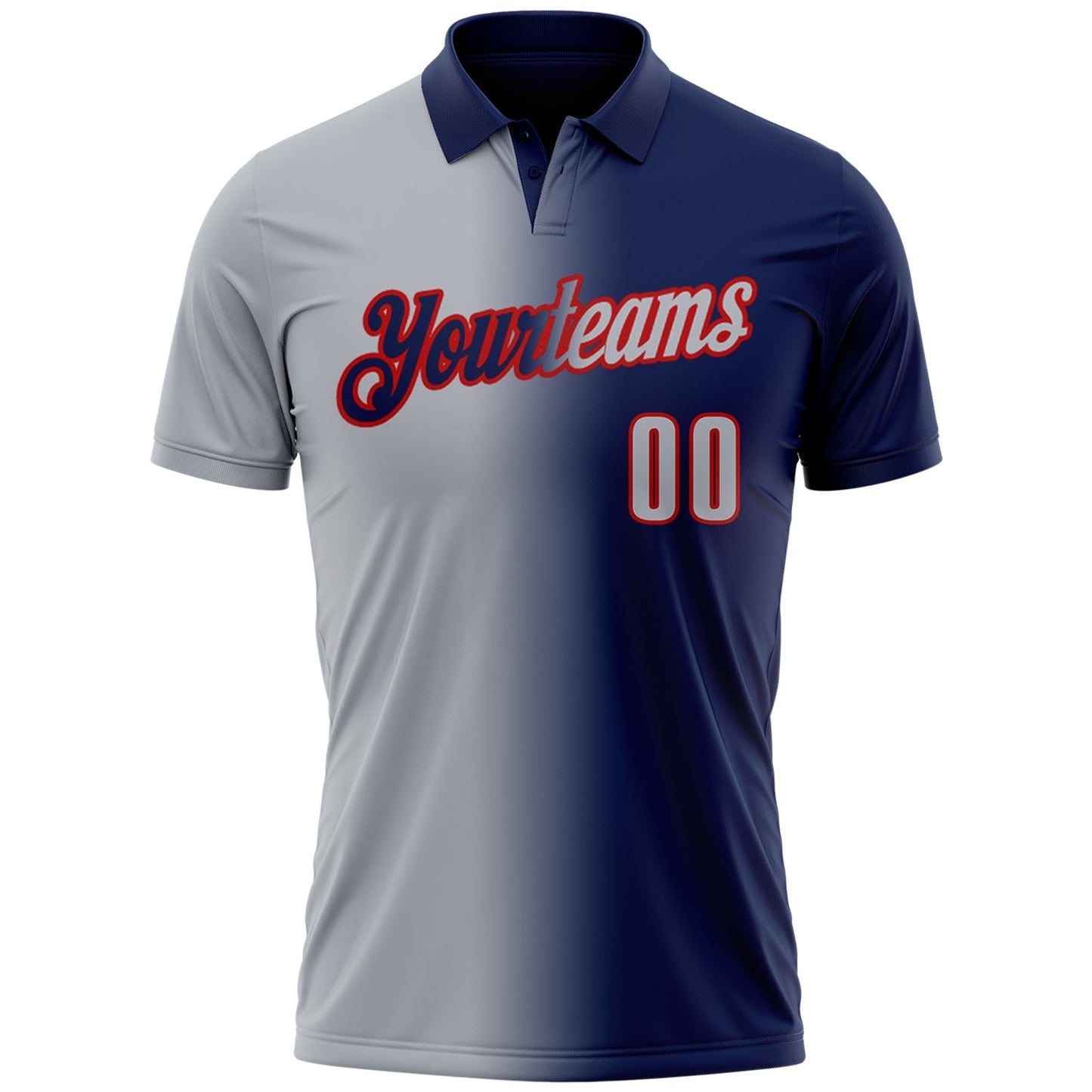 Custom Navy Gray-Red 3D Gradient Fashion Performance Polo Shirt view 2