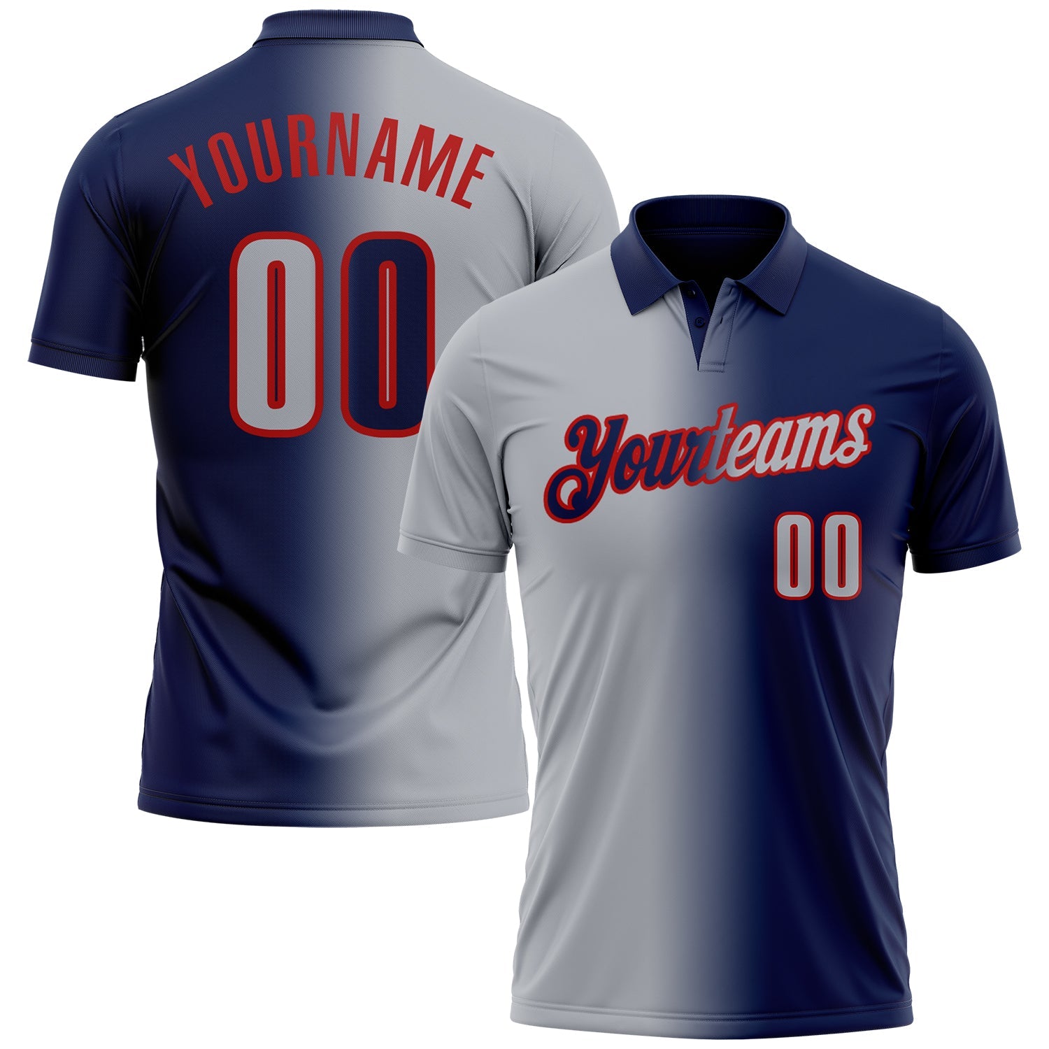 Custom Navy Gray-Red 3D Gradient Fashion Performance Polo Shirt - Main View