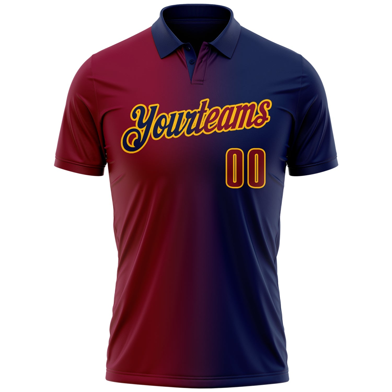 Custom Navy Maroon-Gold 3D Gradient Fashion Performance Polo Shirt view 2
