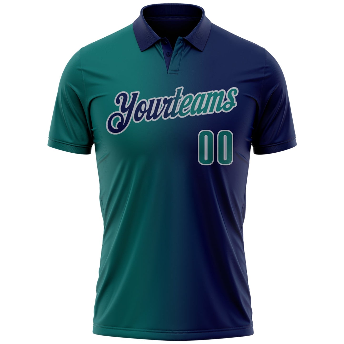 Custom Navy Teal-Gray 3D Gradient Fashion Performance Polo Shirt view 2