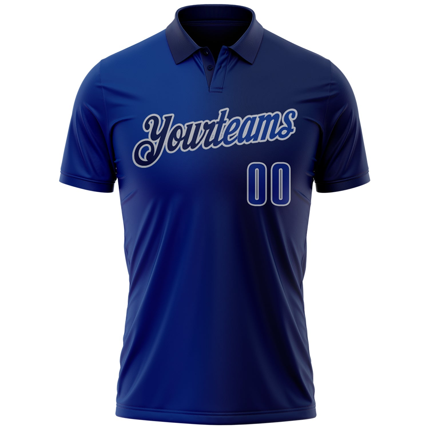 Custom Navy Royal-Gray 3D Gradient Fashion Performance Polo Shirt view 2