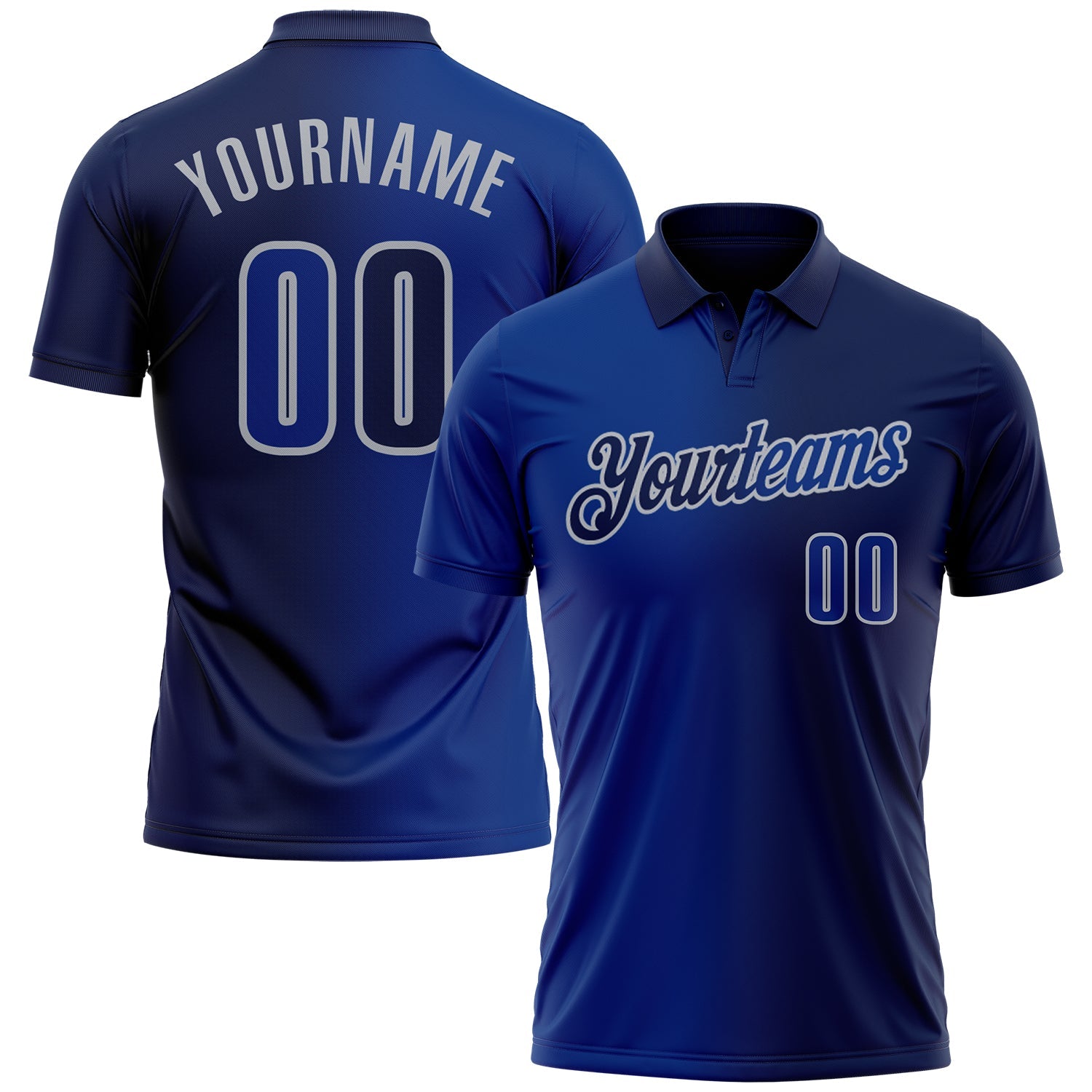 Custom Navy Royal-Gray 3D Gradient Fashion Performance Polo Shirt - Main View