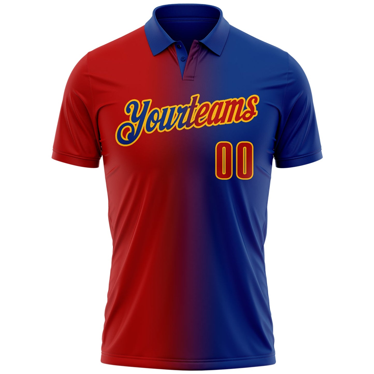 Custom Royal Red-Gold 3D Gradient Fashion Performance Polo Shirt view 2