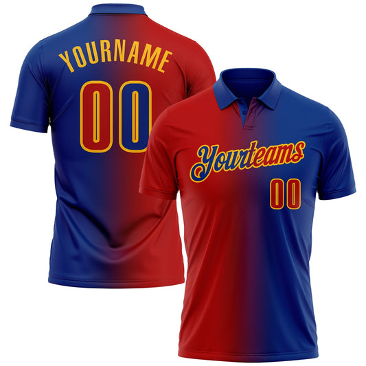 Custom Royal Red-Gold 3D Gradient Fashion Performance Polo Shirt - Main View
