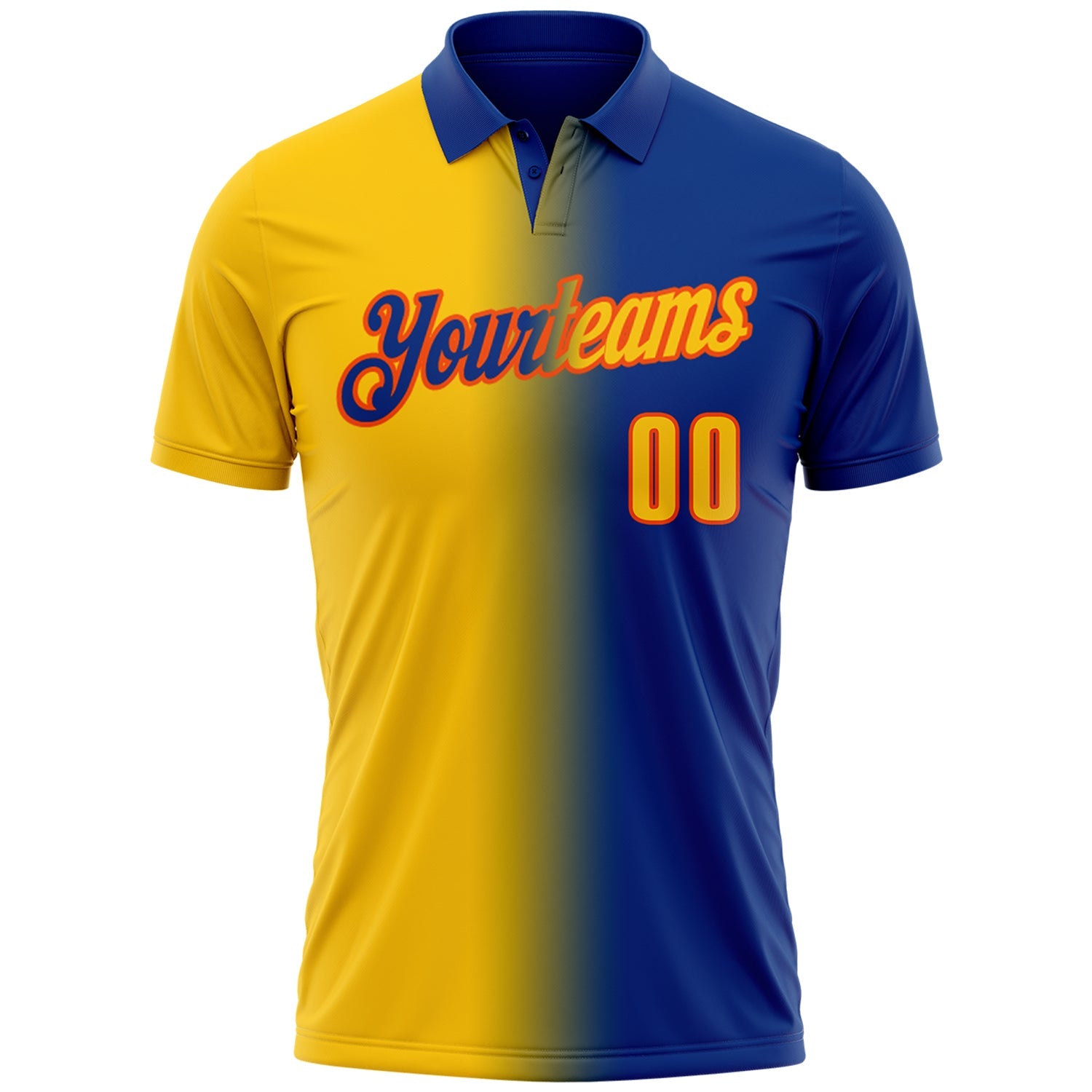 Custom Royal Yellow-Orange 3D Gradient Fashion Performance Polo Shirt view 2
