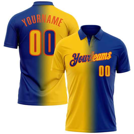 Custom Royal Yellow-Orange 3D Gradient Fashion Performance Polo Shirt - Main View