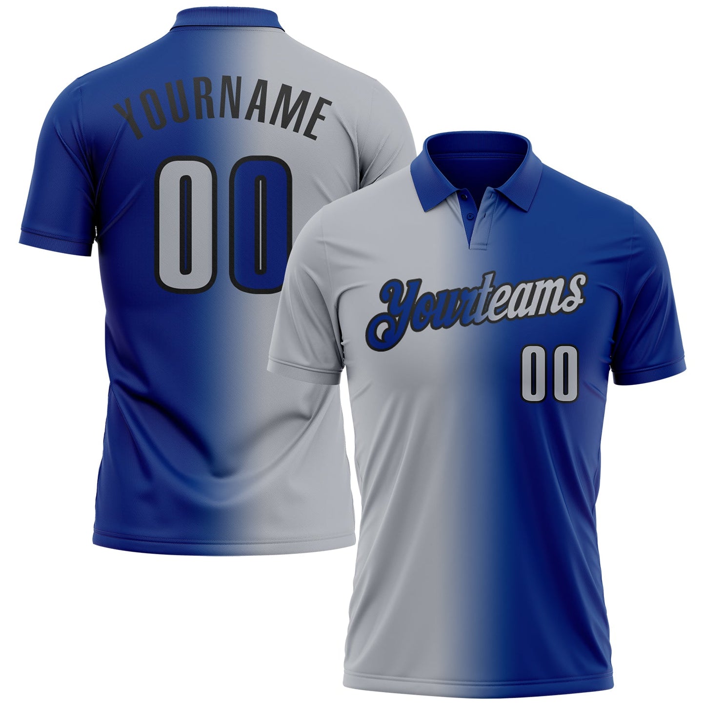 Custom Royal Gray-Black 3D Gradient Fashion Performance Polo Shirt - Main View