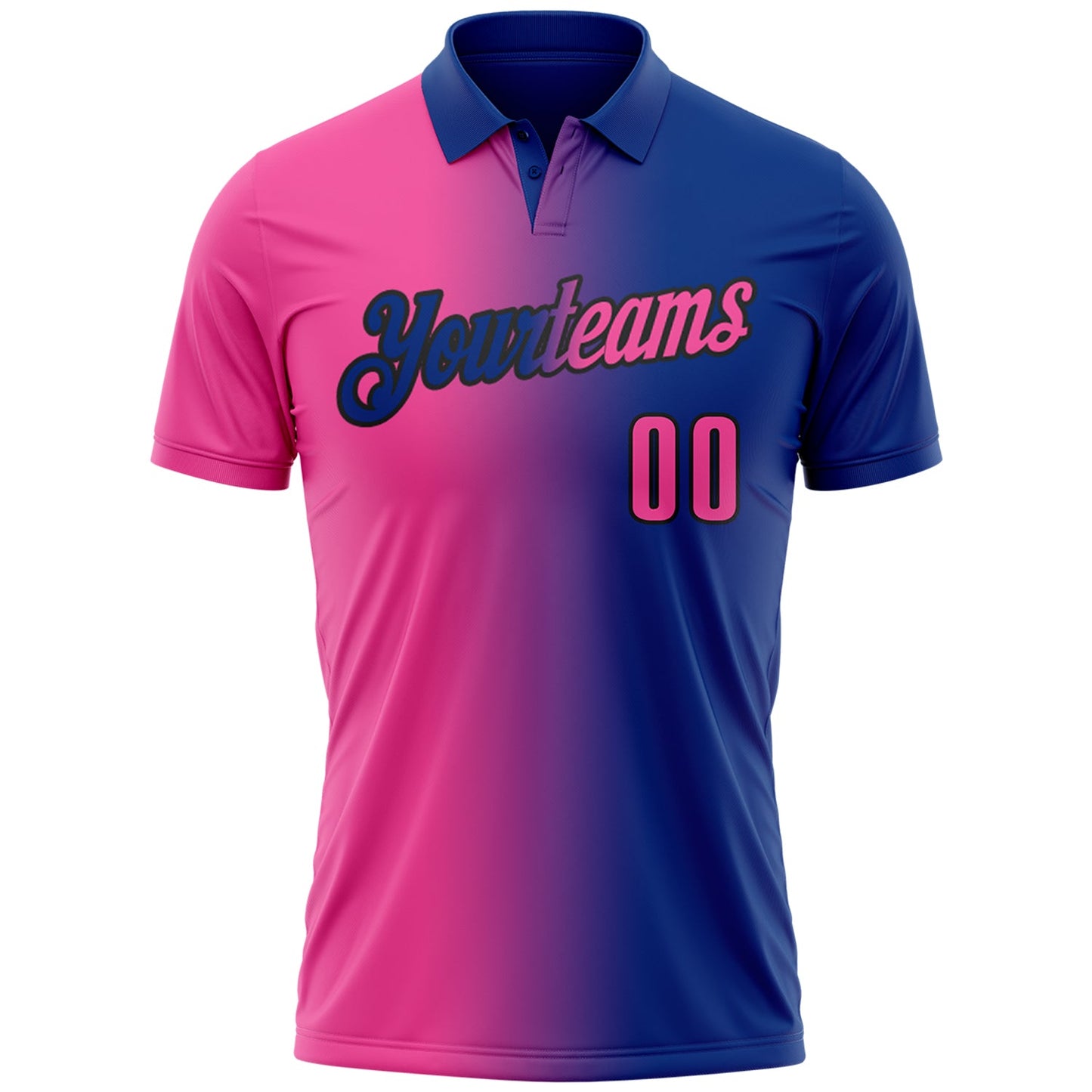 Custom Royal Pink-Black 3D Gradient Fashion Performance Polo Shirt view 2