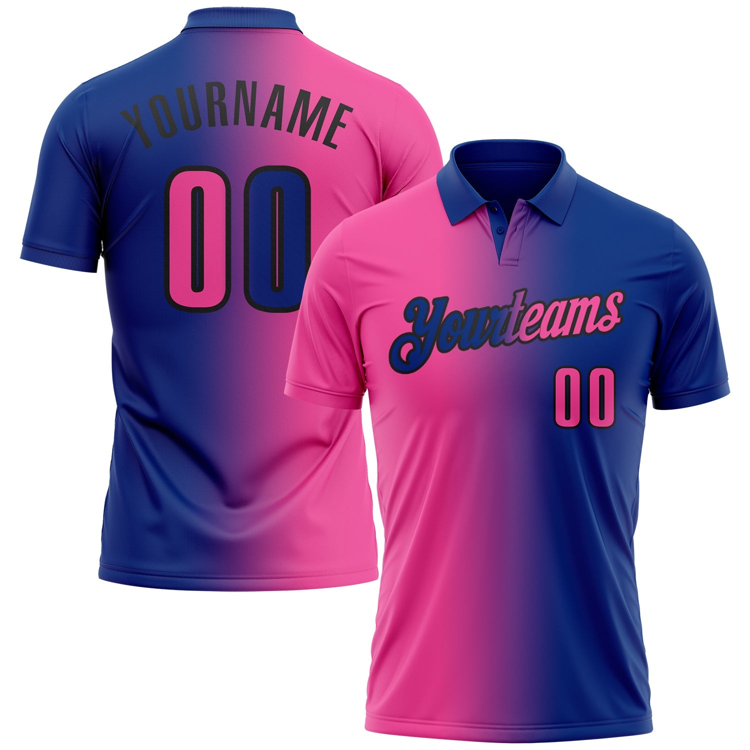 Custom Royal Pink-Black 3D Gradient Fashion Performance Polo Shirt - Main View