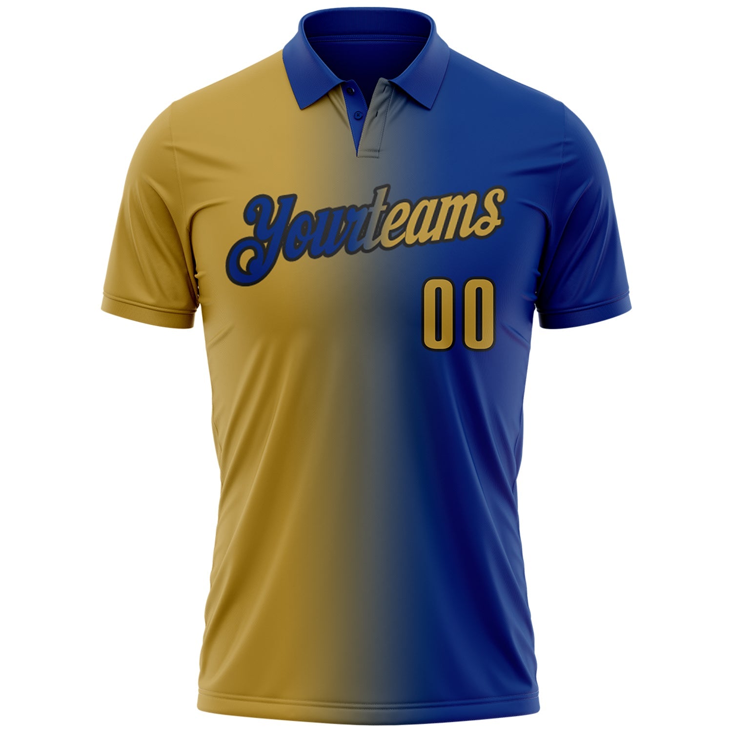 Custom Royal Old Gold-Black 3D Gradient Fashion Performance Polo Shirt view 2