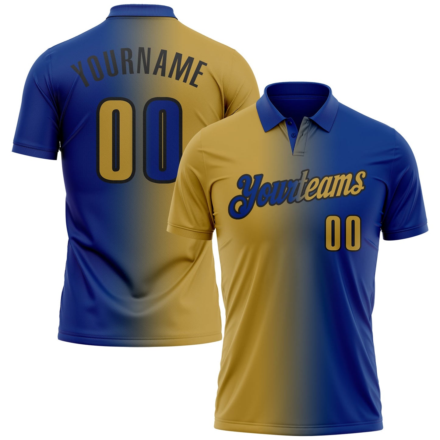 Custom Royal Old Gold-Black 3D Gradient Fashion Performance Polo Shirt - Main View