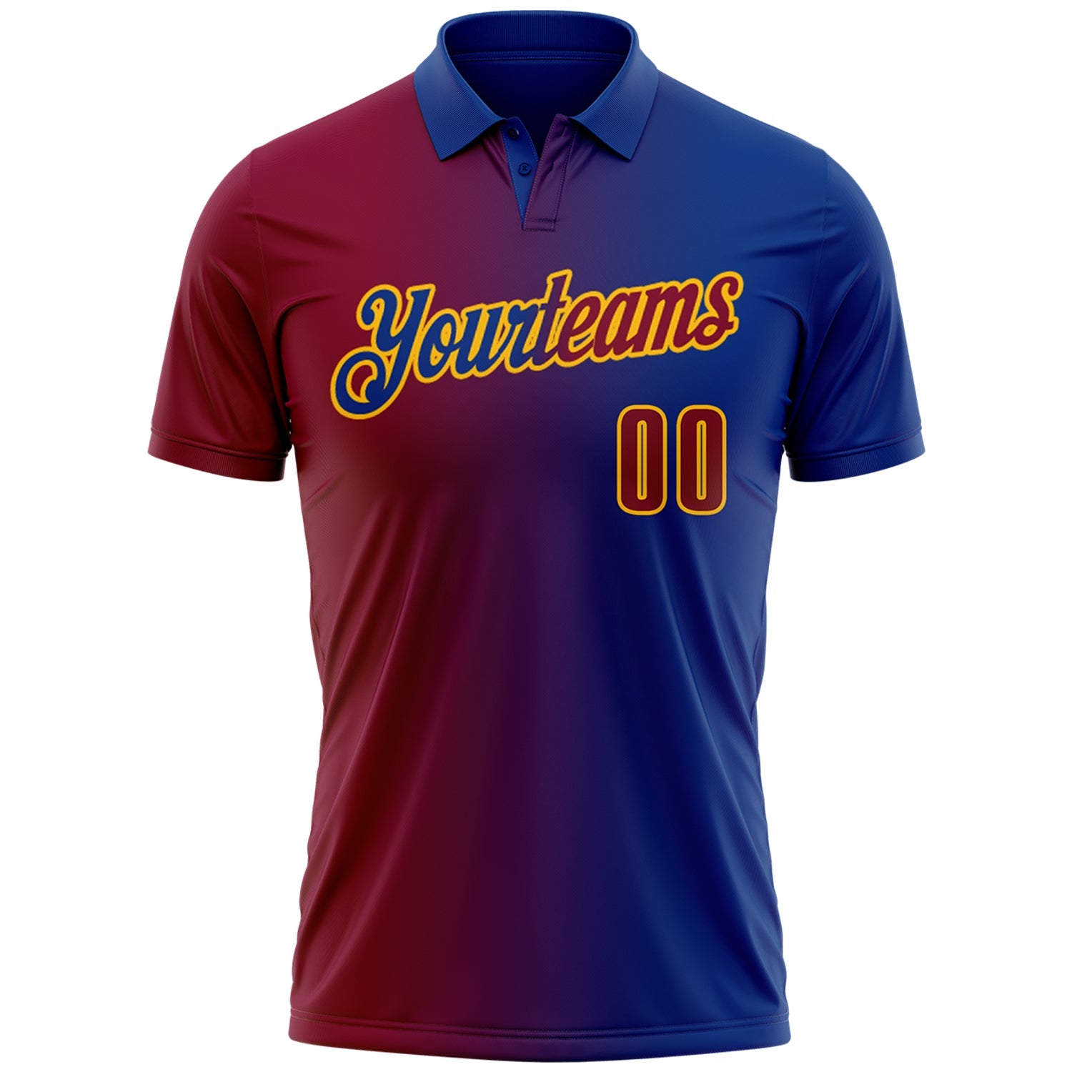 Custom Royal Maroon-Gold 3D Gradient Fashion Performance Polo Shirt view 2