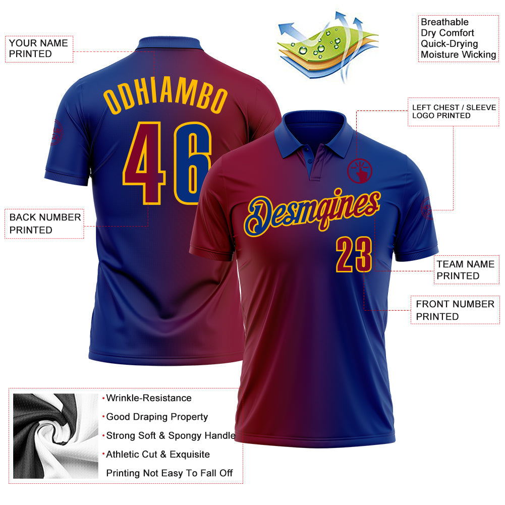 Custom Royal Maroon-Gold 3D Gradient Fashion Performance Polo Shirt view 3
