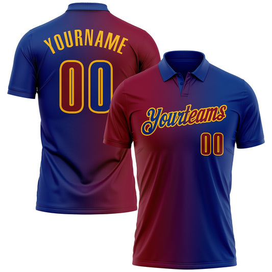 Custom Royal Maroon-Gold 3D Gradient Fashion Performance Polo Shirt - Main View