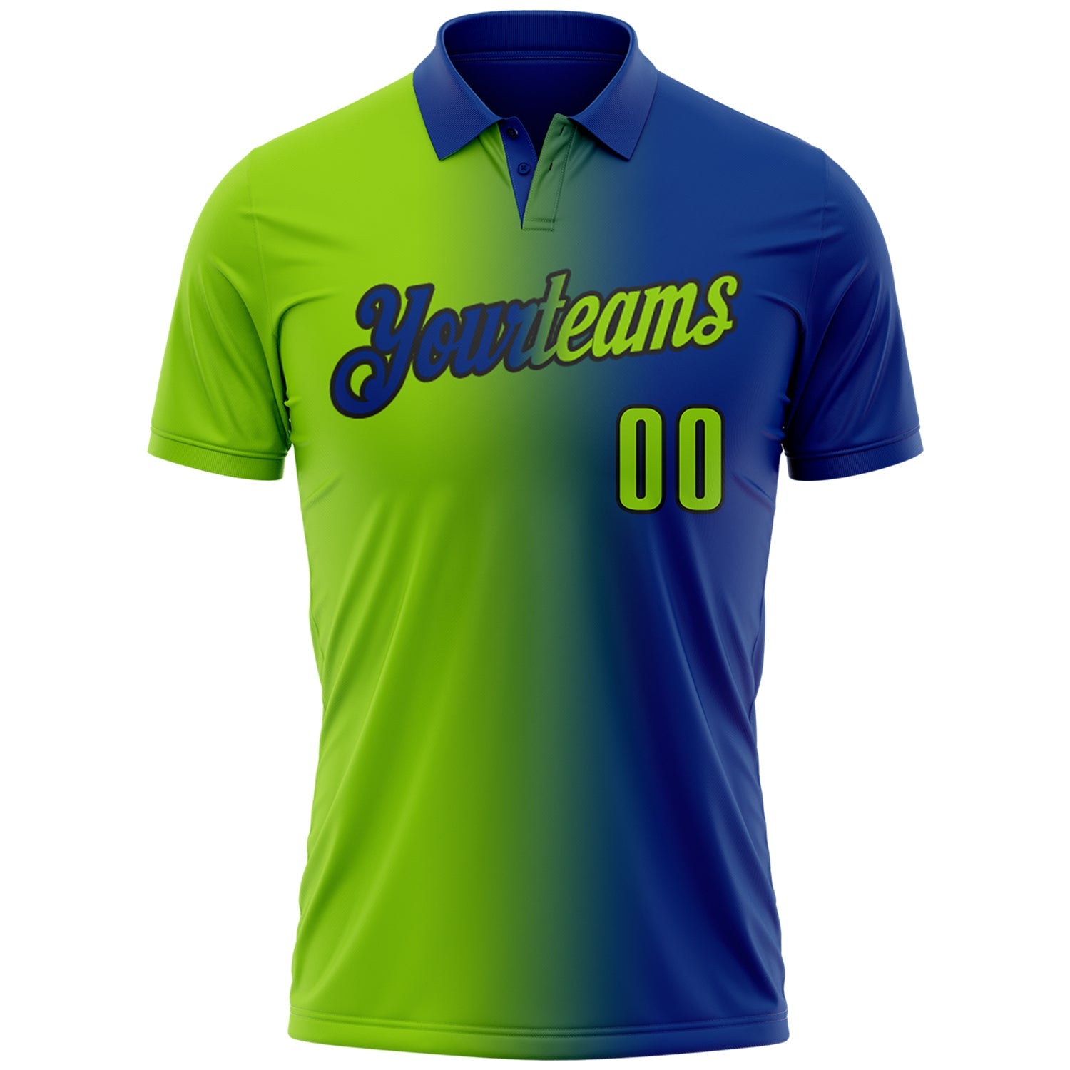 Custom Royal Neon Green-Black 3D Gradient Fashion Performance Polo Shirt view 2