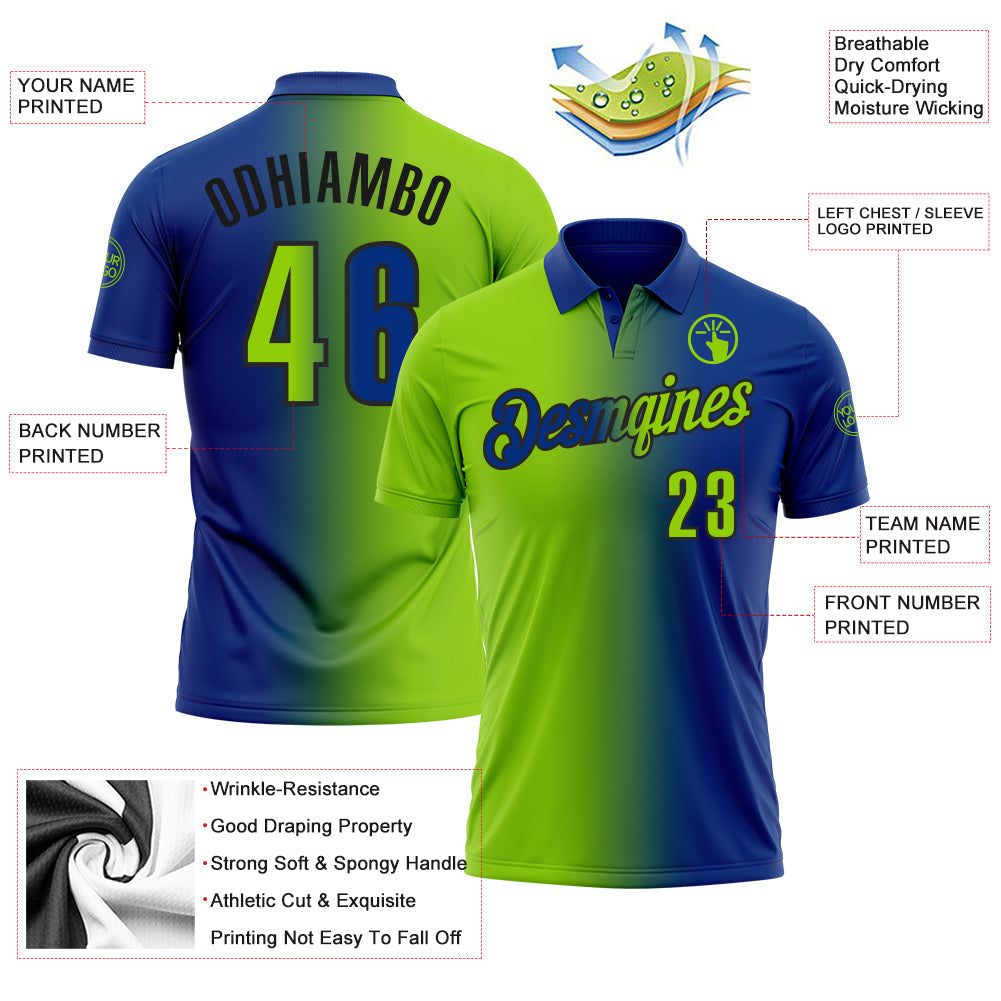 Custom Royal Neon Green-Black 3D Gradient Fashion Performance Polo Shirt view 3