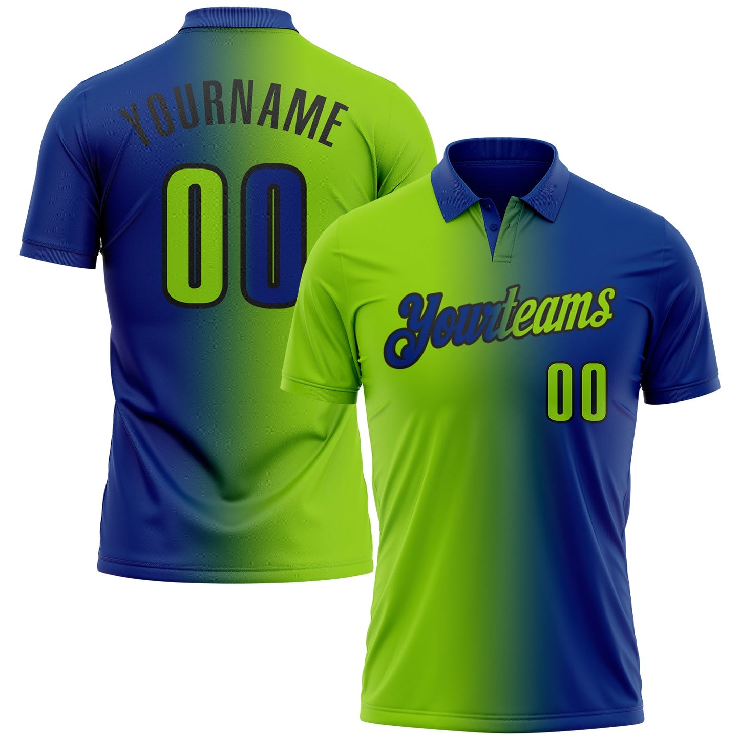 Custom Royal Neon Green-Black 3D Gradient Fashion Performance Polo Shirt - Main View