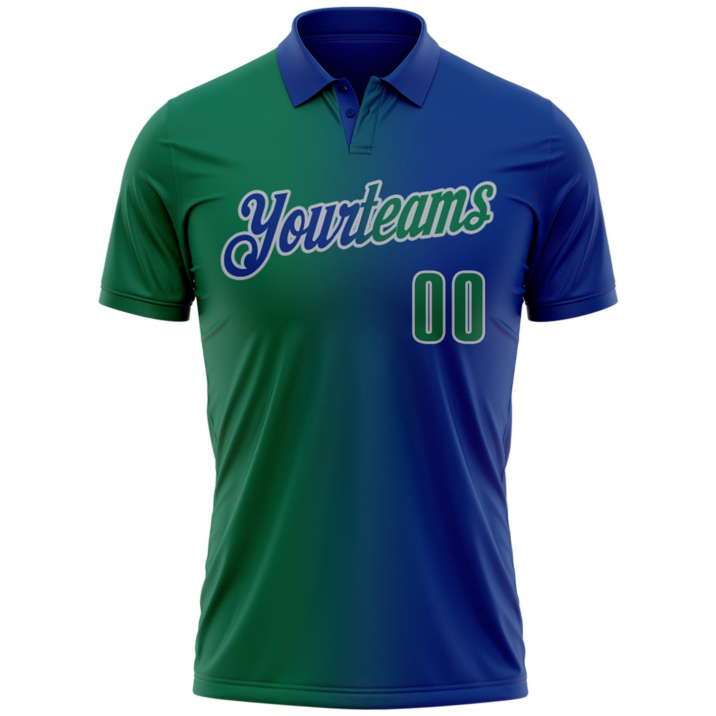 Custom Royal Kelly Green-Gray 3D Gradient Fashion Performance Polo Shirt view 2