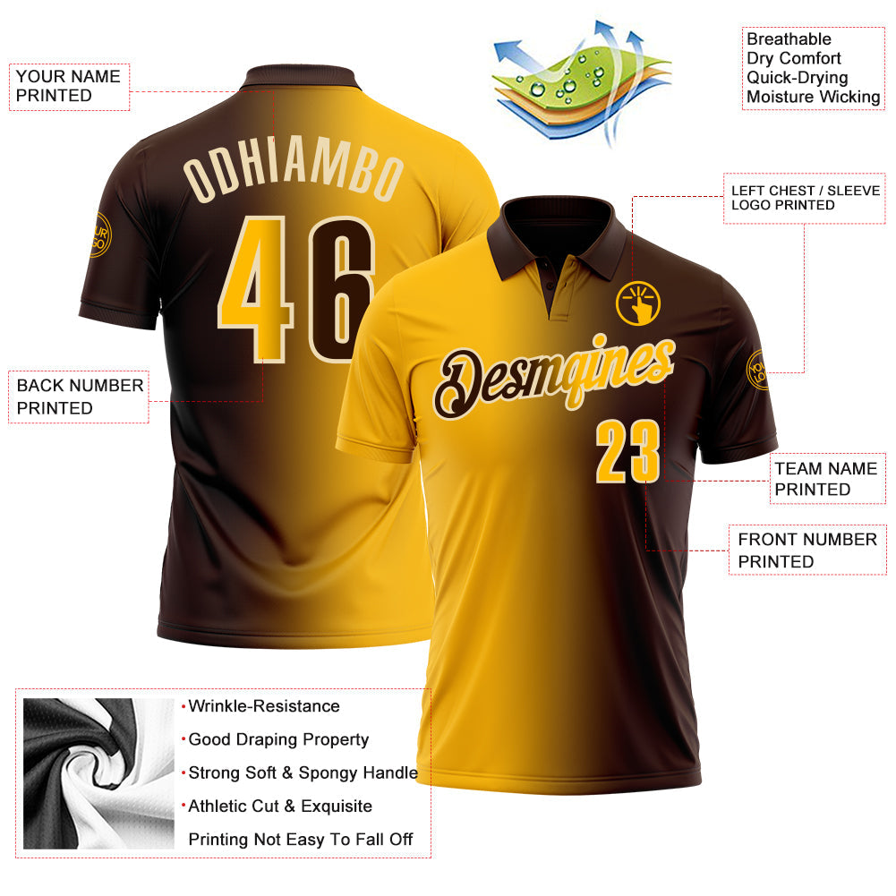 Custom Brown Gold-Cream 3D Gradient Fashion Performance Polo Shirt view 3