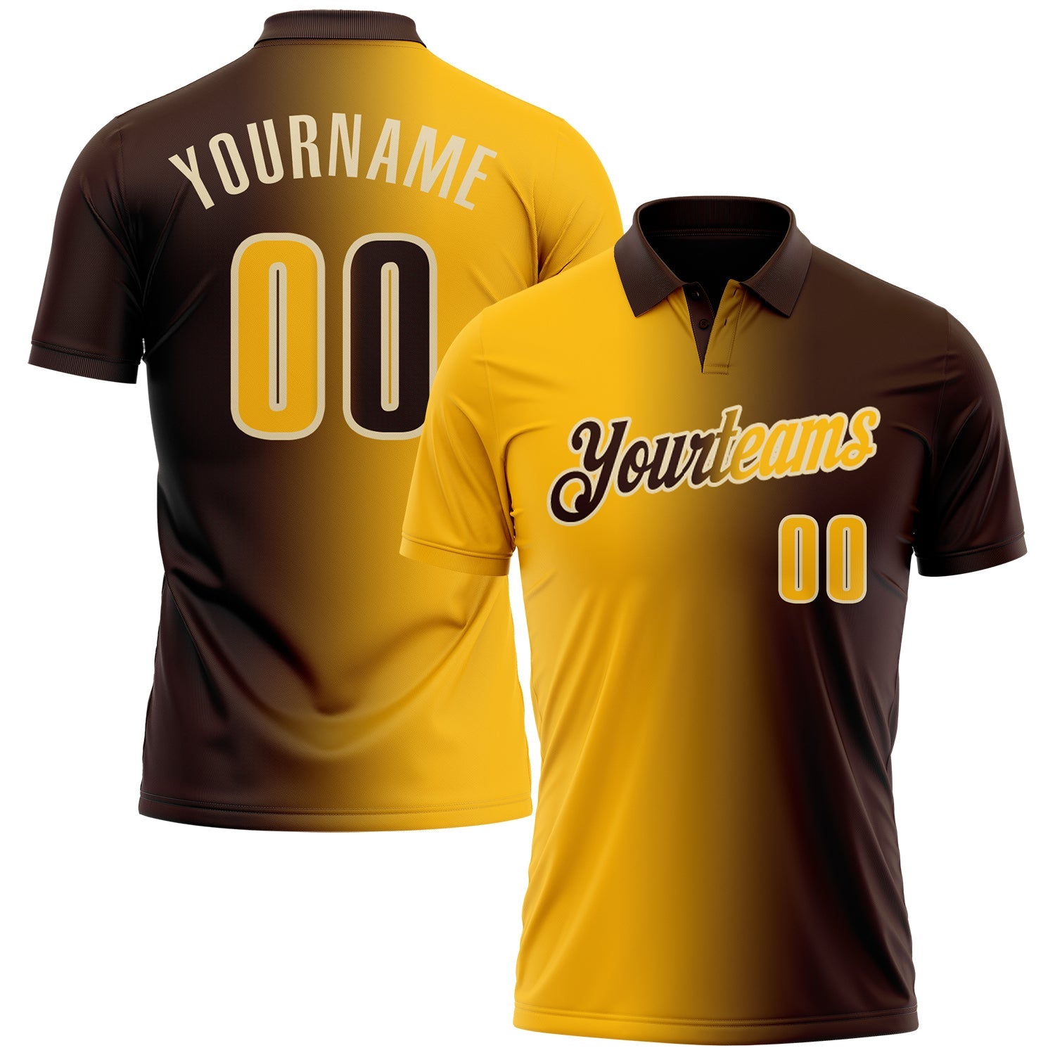 Custom Brown Gold-Cream 3D Gradient Fashion Performance Polo Shirt - Main View
