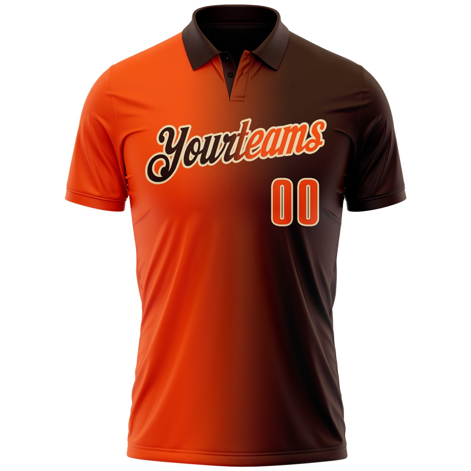 Custom Brown Orange-Cream 3D Gradient Fashion Performance Polo Shirt view 2