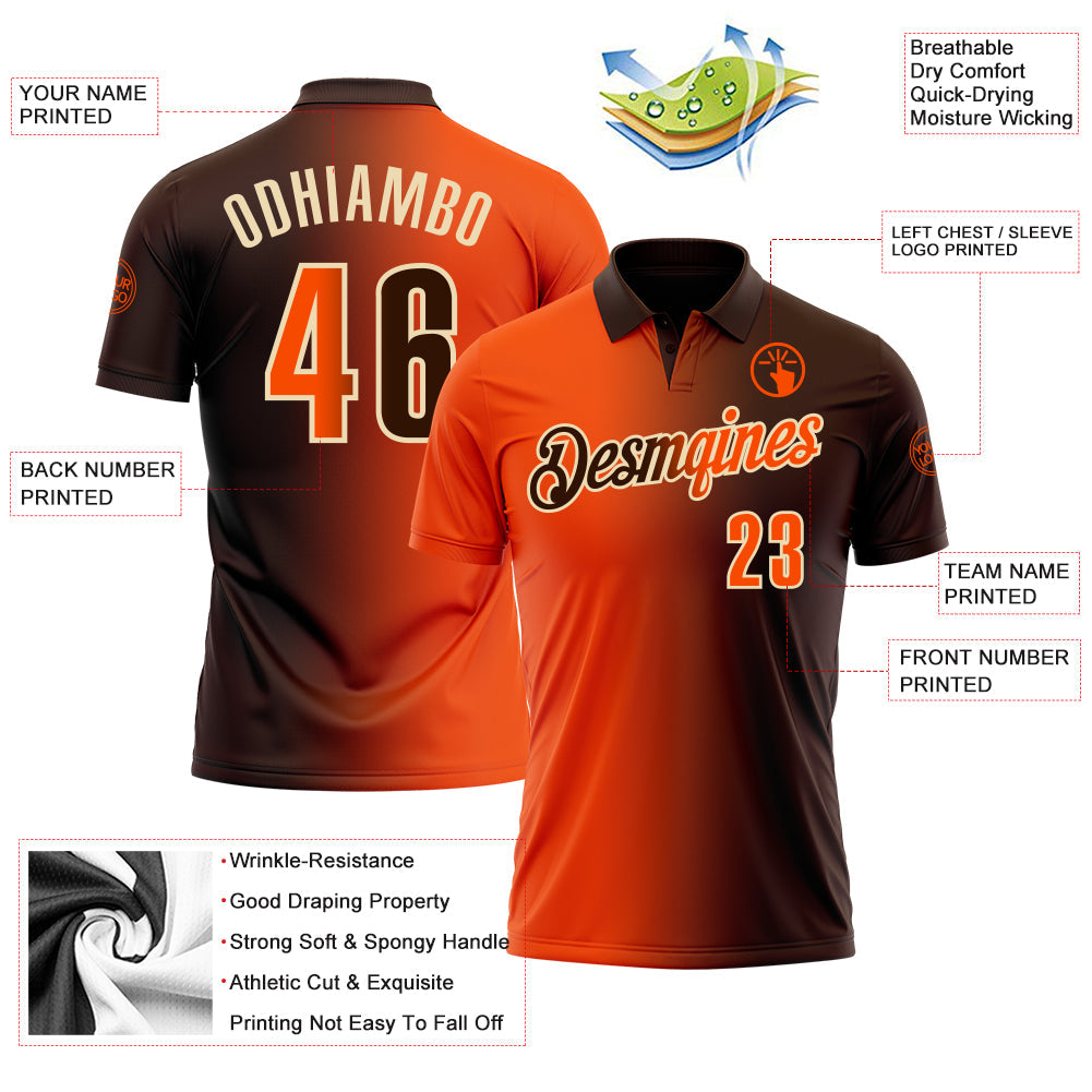 Custom Brown Orange-Cream 3D Gradient Fashion Performance Polo Shirt view 3