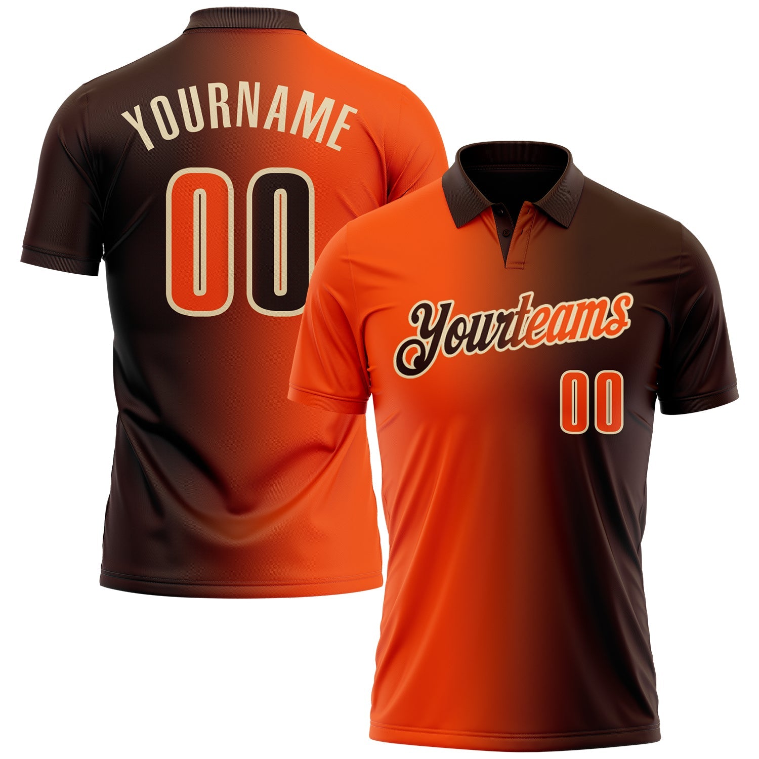 Custom Brown Orange-Cream 3D Gradient Fashion Performance Polo Shirt - Main View