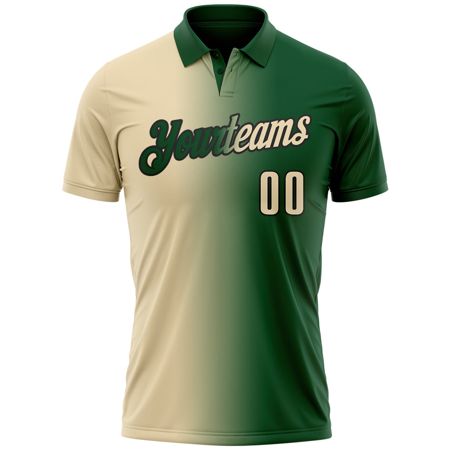 Custom Green Cream-Black 3D Gradient Fashion Performance Polo Shirt view 2