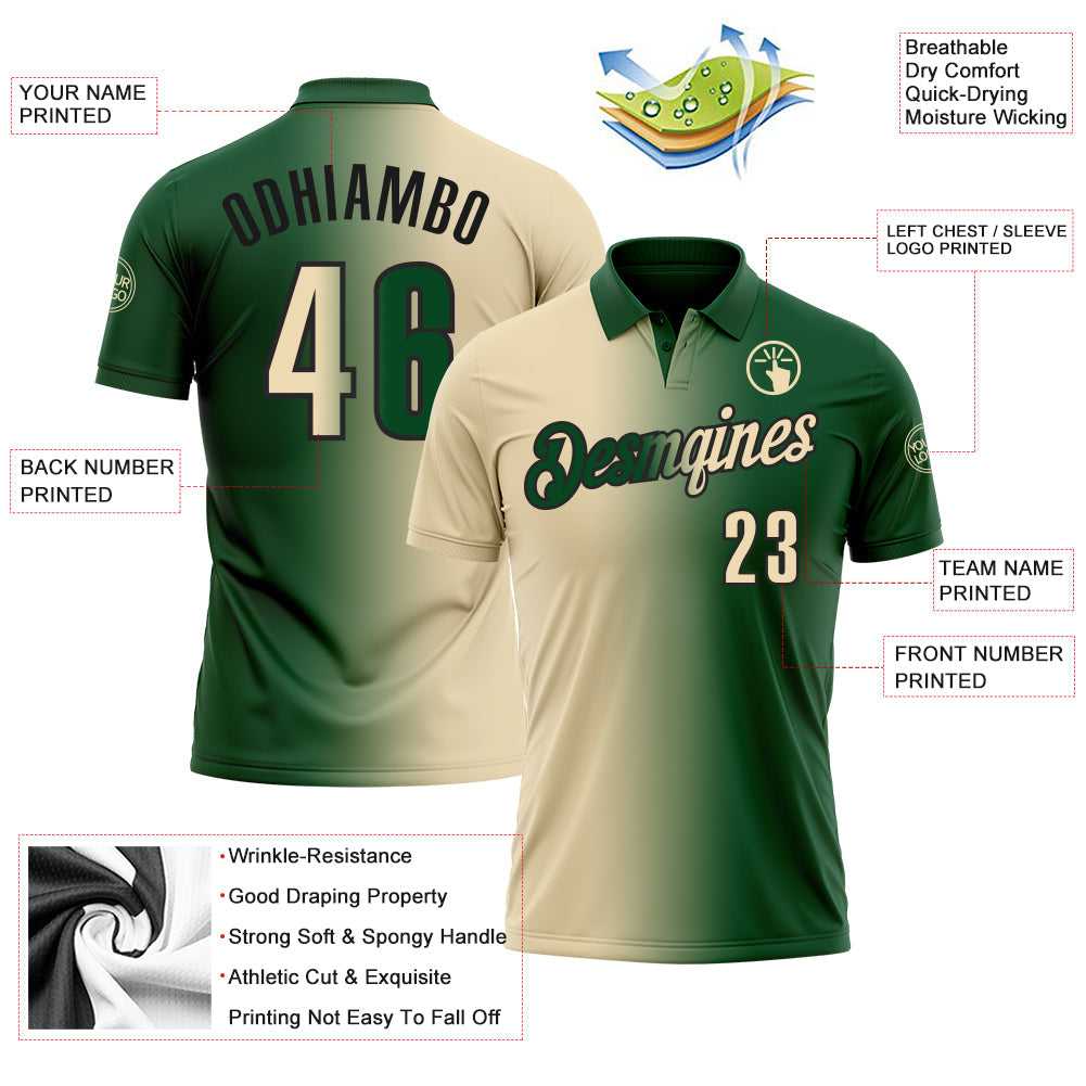 Custom Green Cream-Black 3D Gradient Fashion Performance Polo Shirt view 3