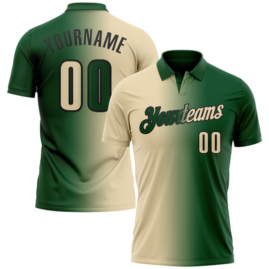Custom Green Cream-Black 3D Gradient Fashion Performance Polo Shirt - Main View