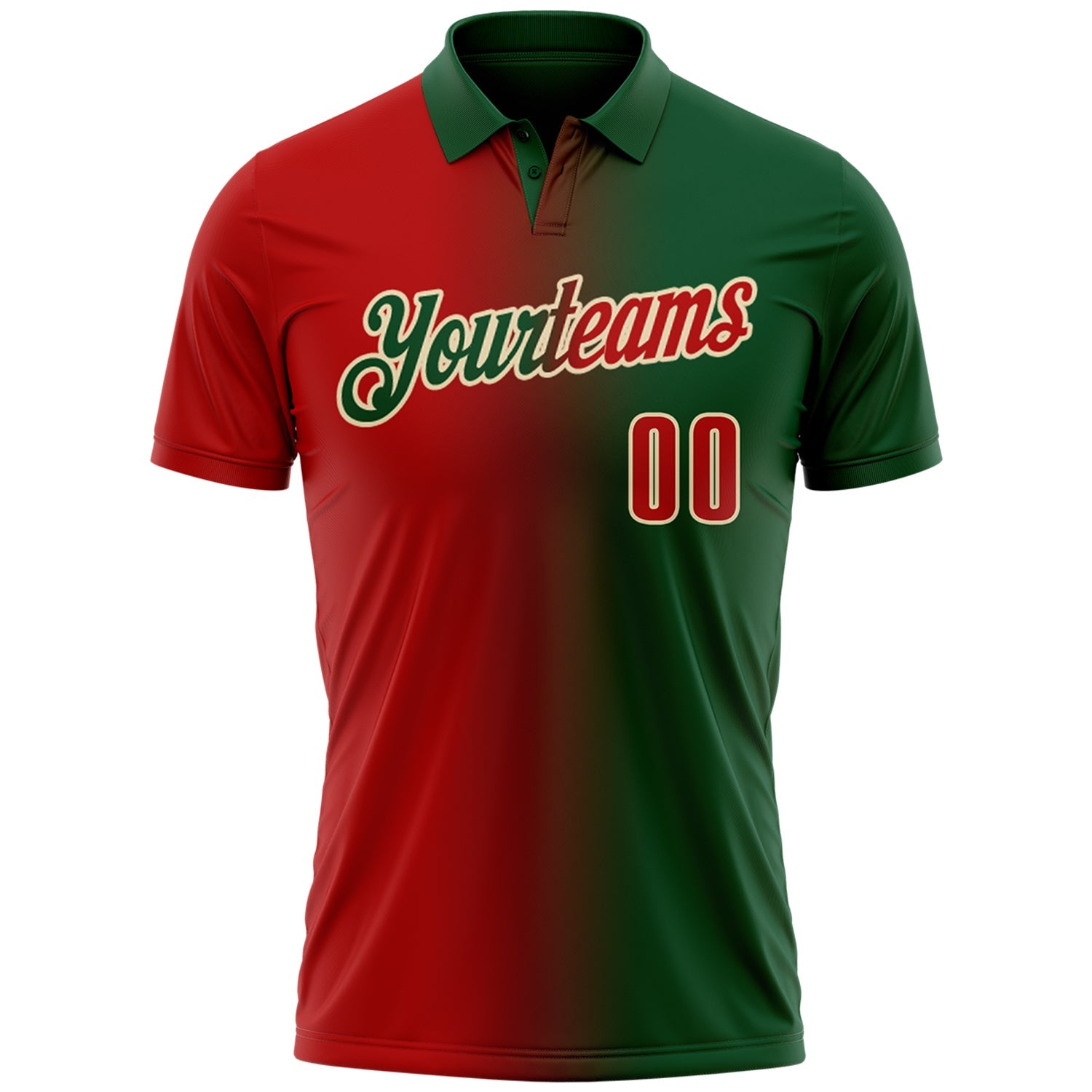 Custom Green Red-Cream 3D Gradient Fashion Performance Polo Shirt view 2