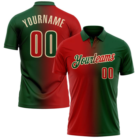 Custom Green Red-Cream 3D Gradient Fashion Performance Polo Shirt - Main View