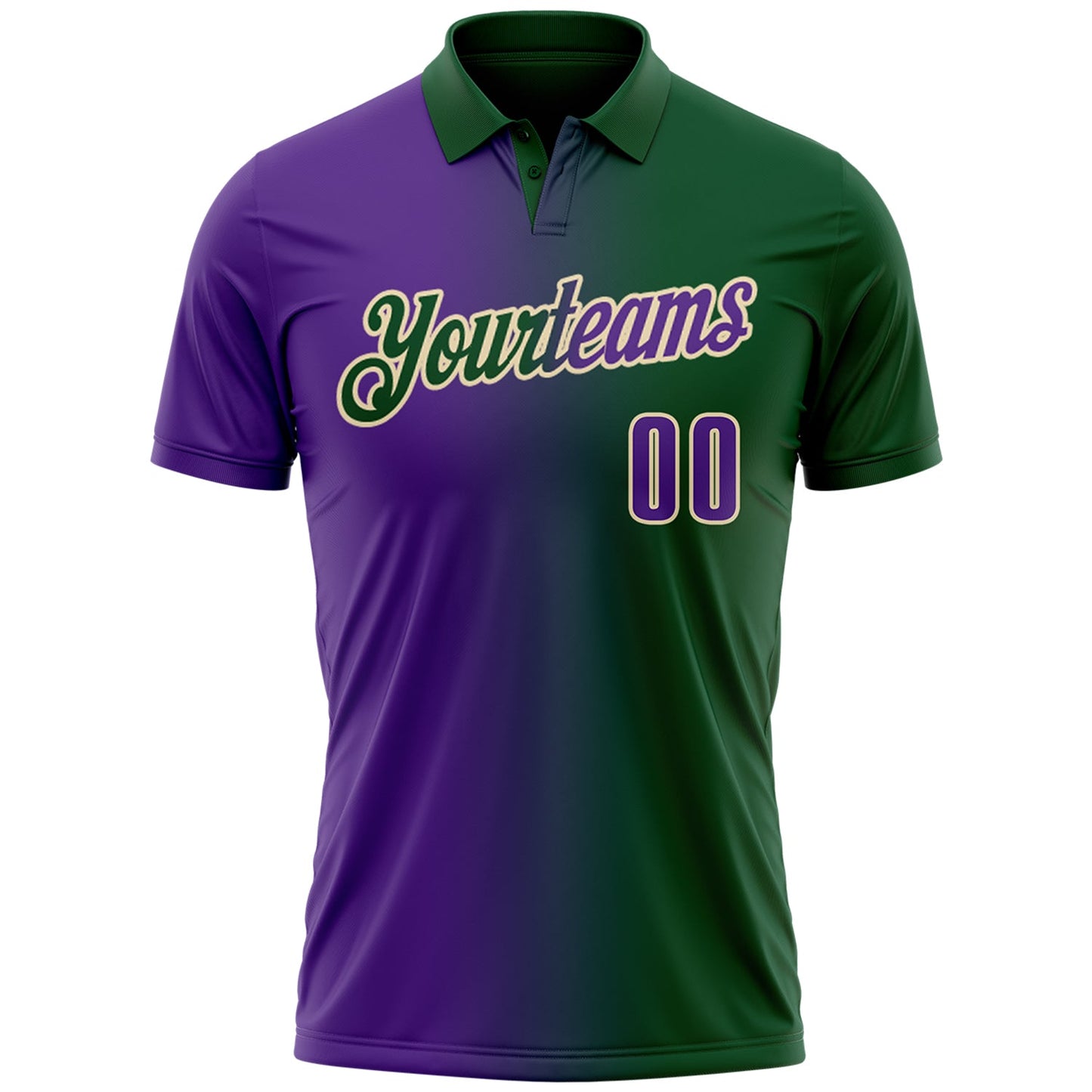 Custom Green Purple-Cream 3D Gradient Fashion Performance Polo Shirt view 2