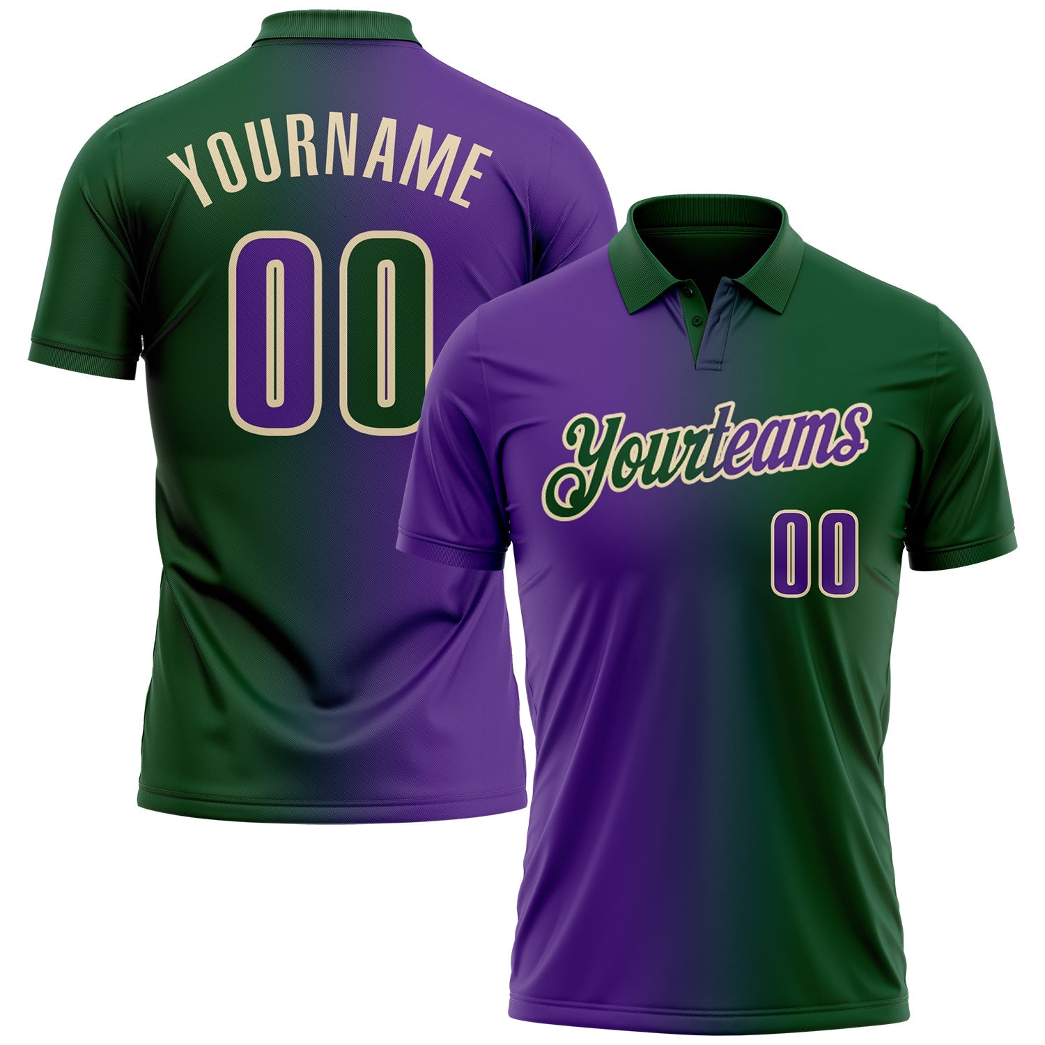 Custom Green Purple-Cream 3D Gradient Fashion Performance Polo Shirt - Main View
