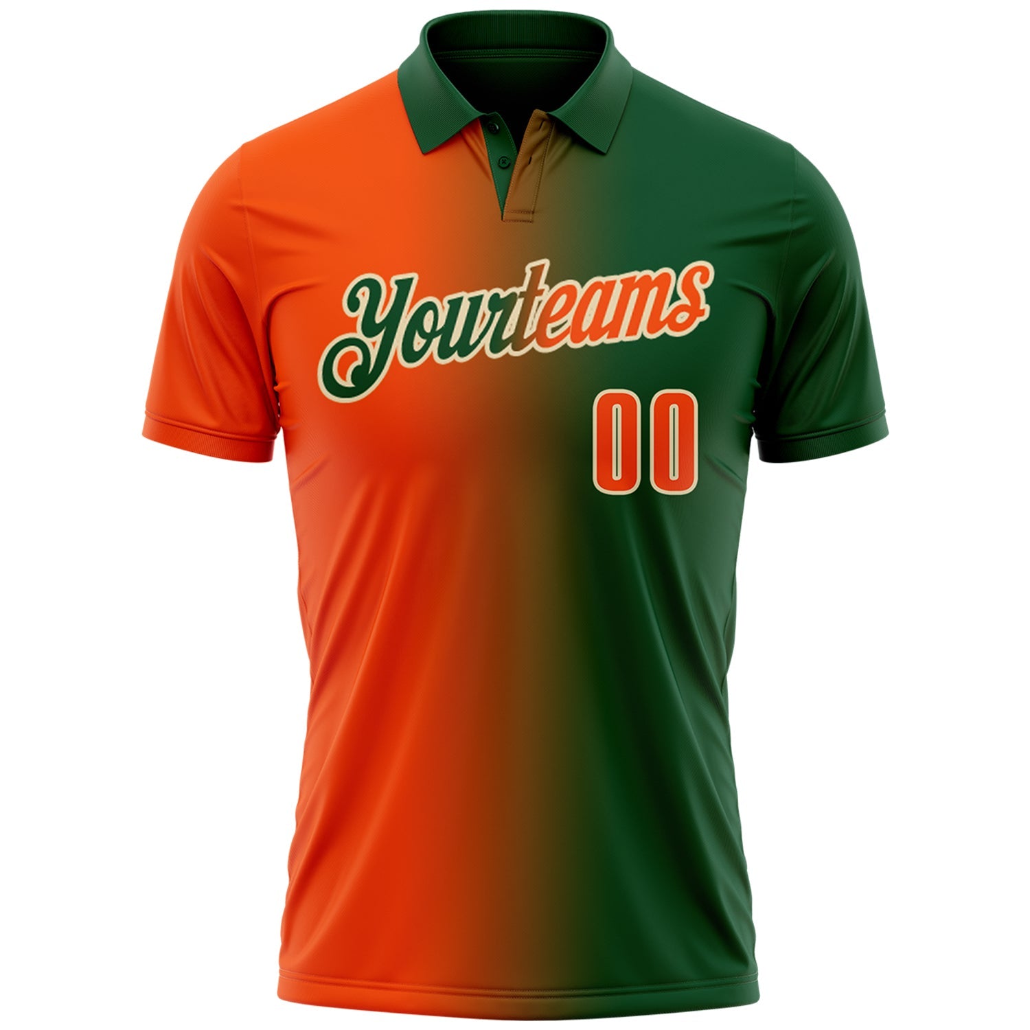 Custom Green Orange-Cream 3D Gradient Fashion Performance Polo Shirt view 2