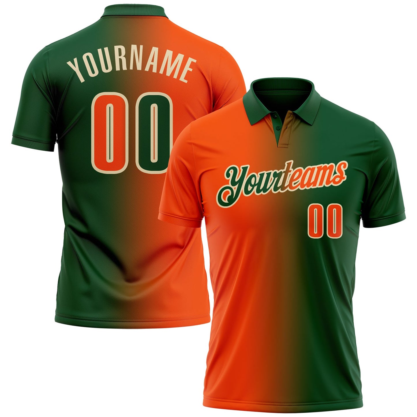 Custom Green Orange-Cream 3D Gradient Fashion Performance Polo Shirt - Main View