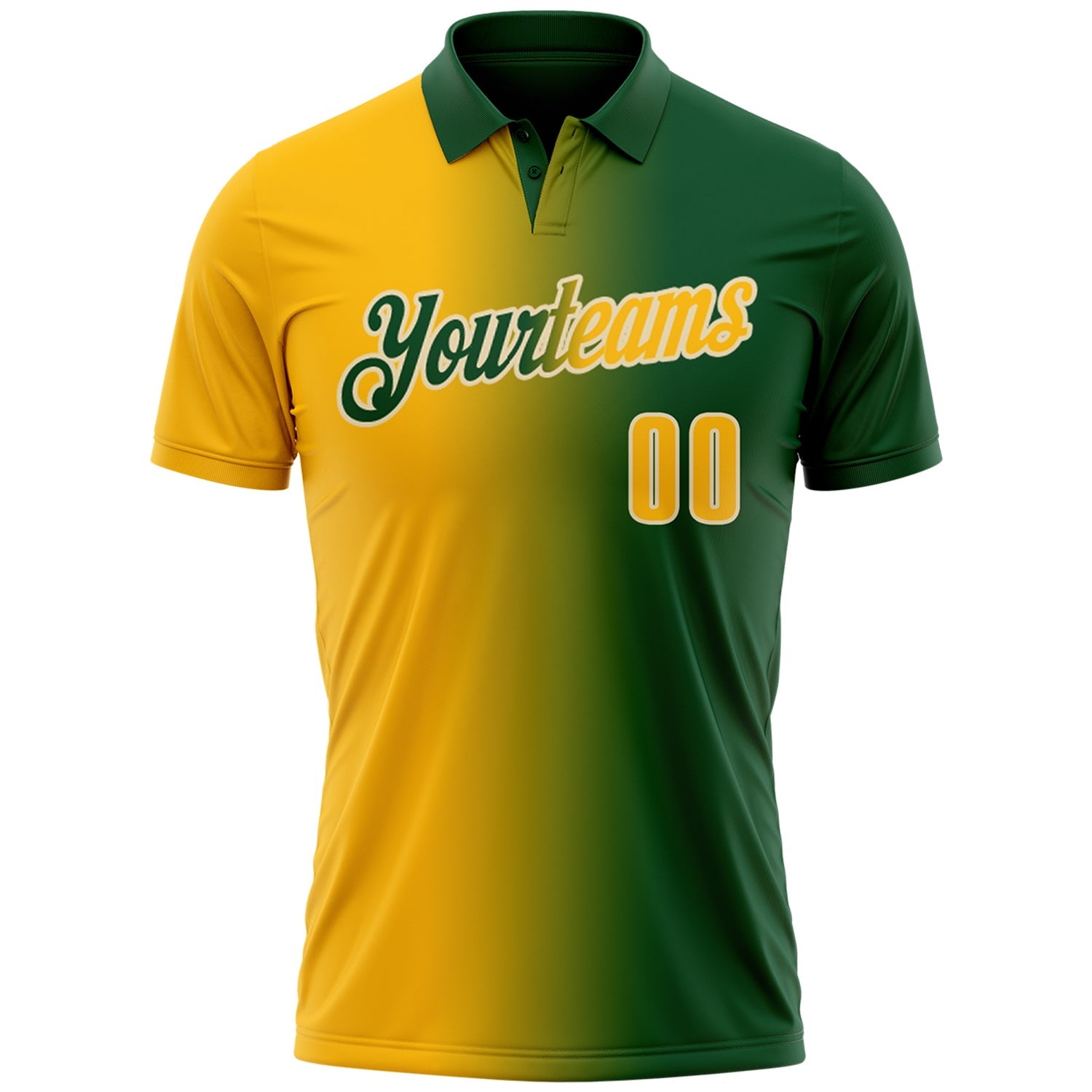 Custom Green Gold-Cream 3D Gradient Fashion Performance Polo Shirt view 2