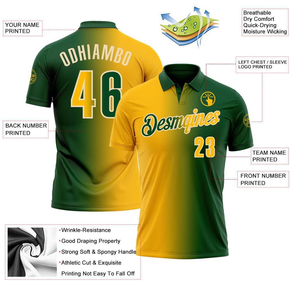 Custom Green Gold-Cream 3D Gradient Fashion Performance Polo Shirt view 3