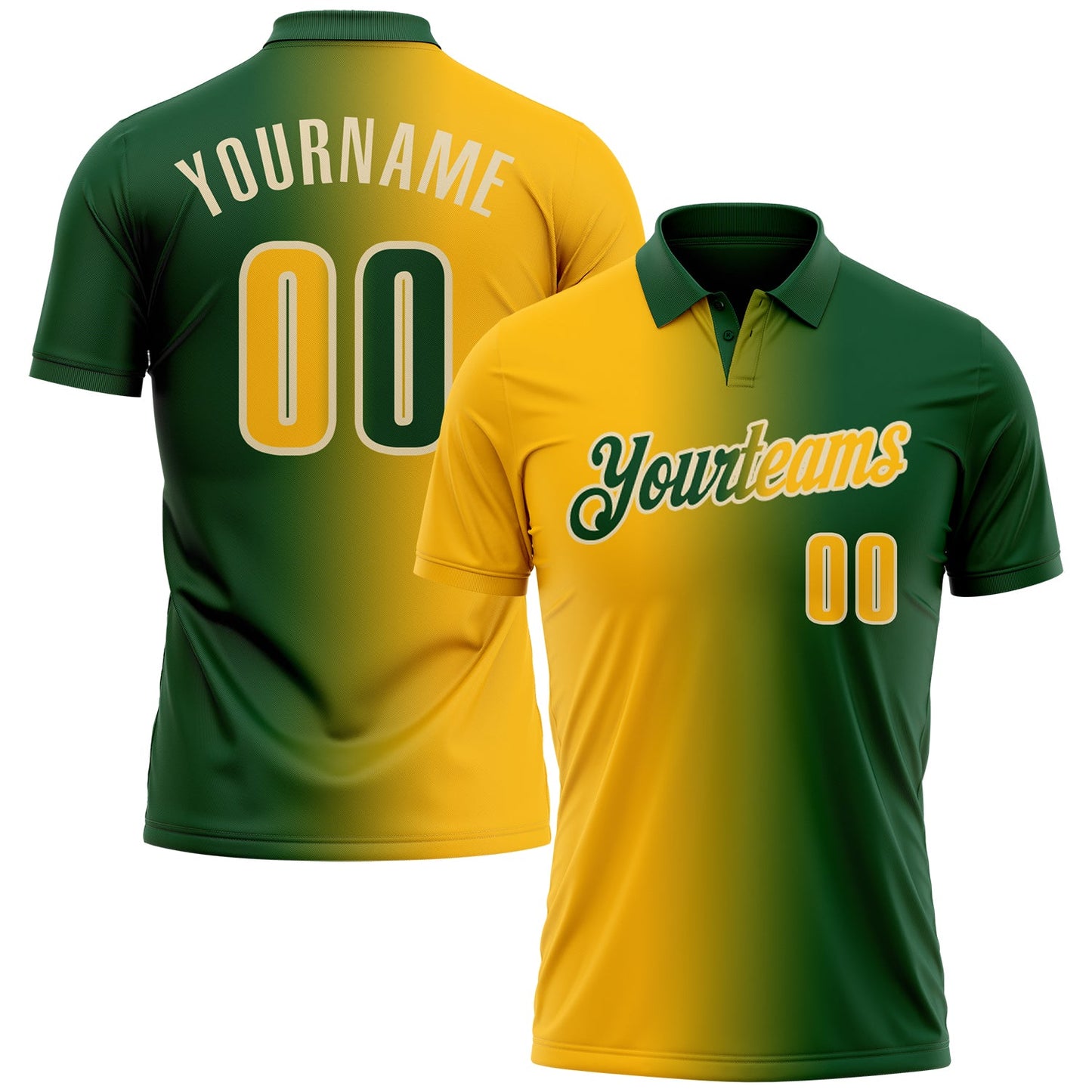 Custom Green Gold-Cream 3D Gradient Fashion Performance Polo Shirt - Main View