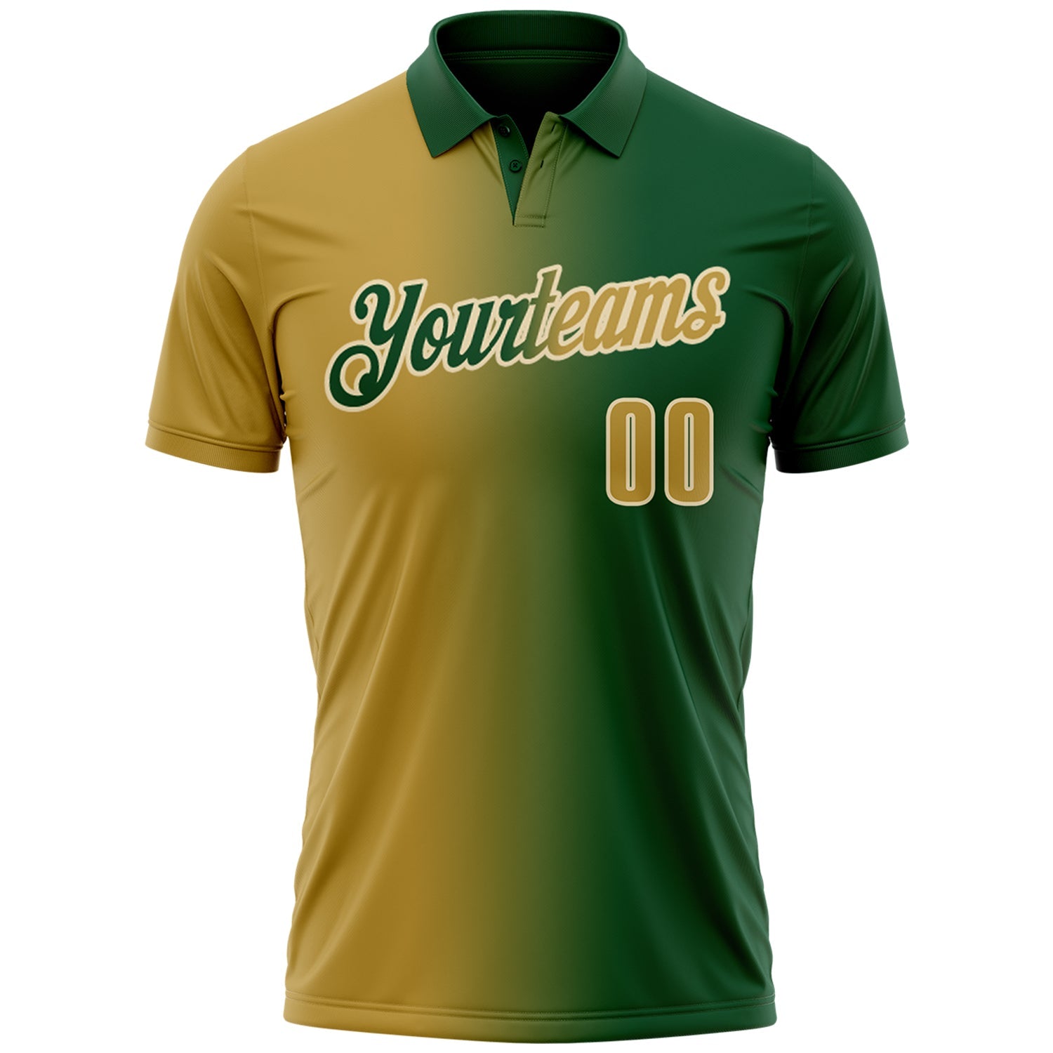Custom Green Old Gold-Cream 3D Gradient Fashion Performance Polo Shirt view 2