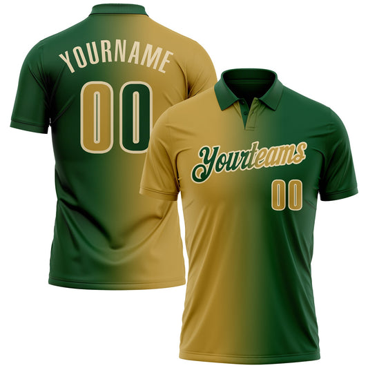 Custom Green Old Gold-Cream 3D Gradient Fashion Performance Polo Shirt - Main View