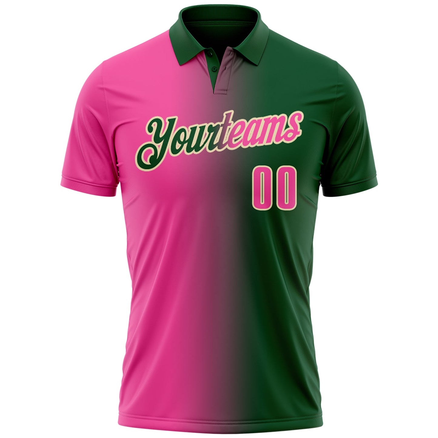 Custom Green Pink-Cream 3D Gradient Fashion Performance Polo Shirt view 2