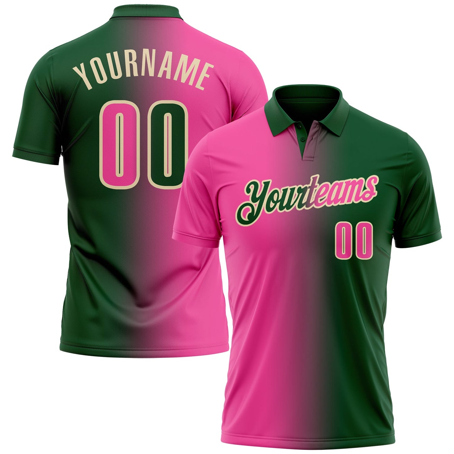 Custom Green Pink-Cream 3D Gradient Fashion Performance Polo Shirt - Main View