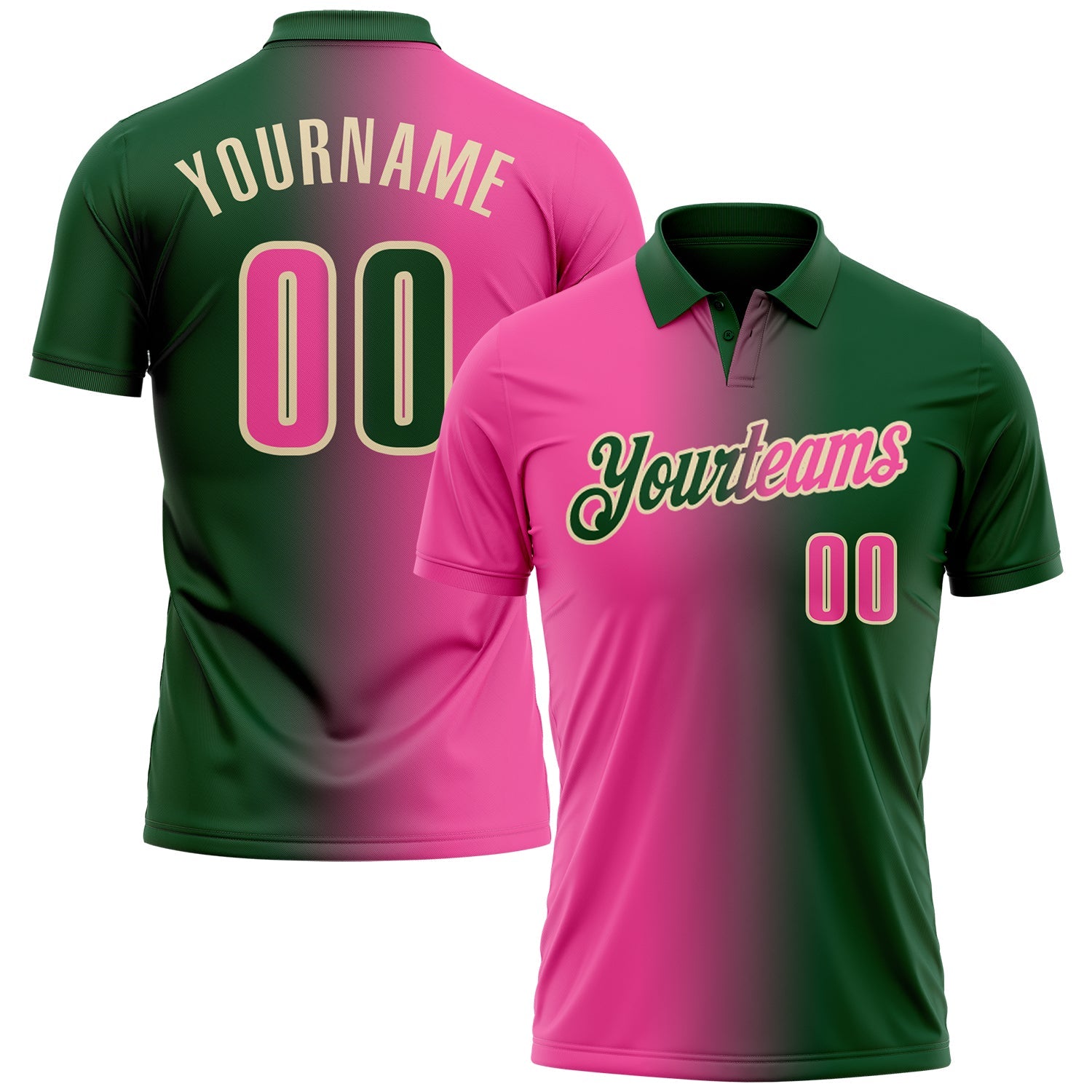 Custom Green Pink-Cream 3D Gradient Fashion Performance Polo Shirt - Main View