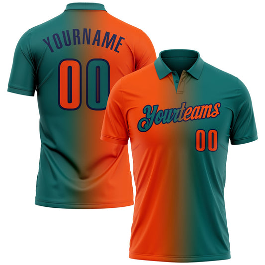 Custom Teal Orange-Navy 3D Gradient Fashion Performance Polo Shirt - Main View
